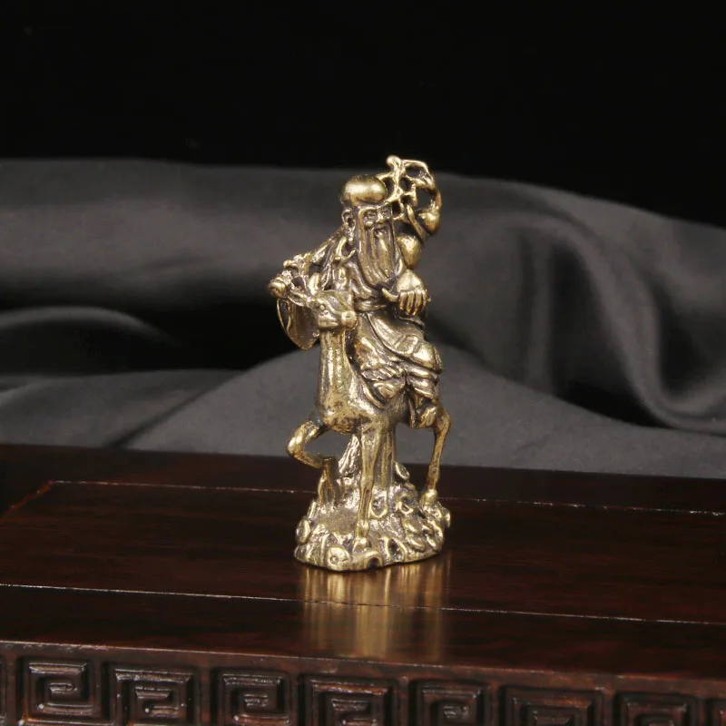 Brass Deer Riding Longevity Star Desktop Ornament Antarctic Immortal Bronze Carving Statue Collection Crafts Bronze Artifact