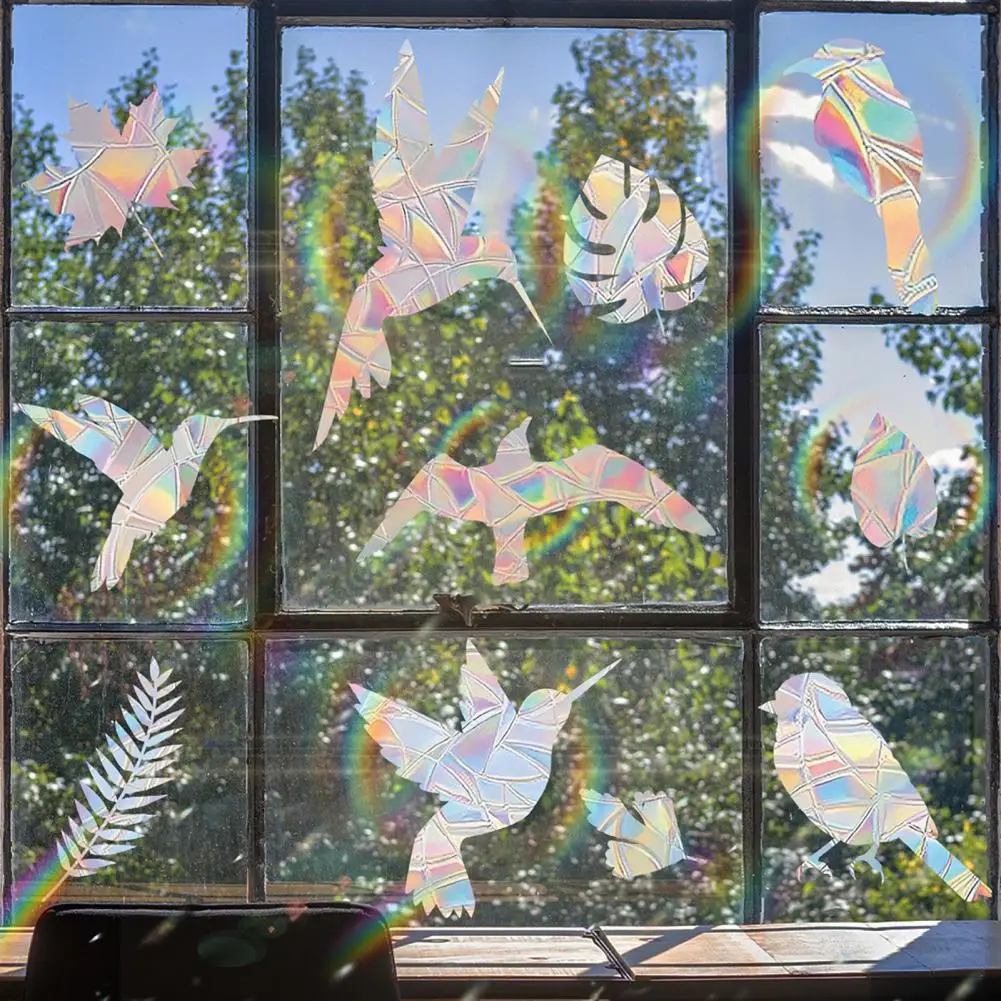 1 Sheet 30*22cm Suncatcher Window PVC Colorful Rainbow Prism Anti-collision Bird Alert Static Shop Window Glass Decoration Decal