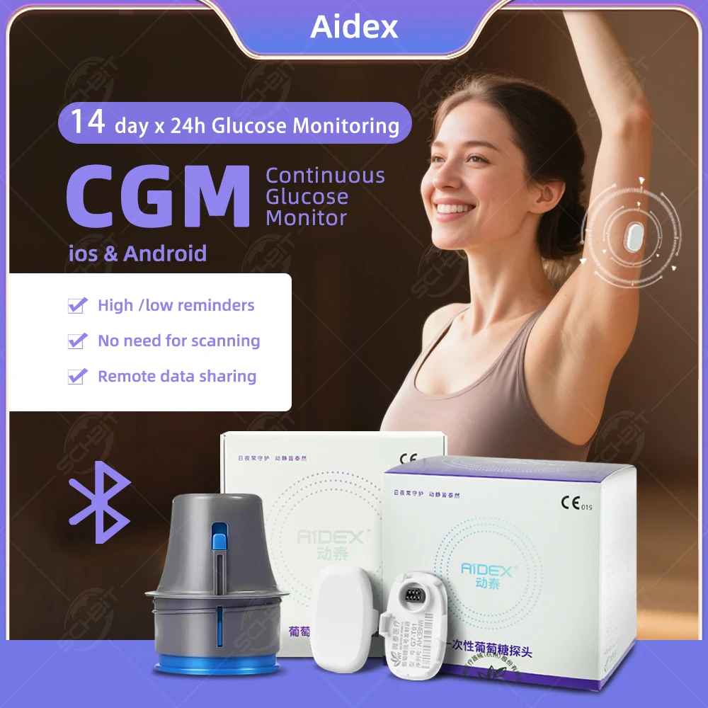 Monitor de Glucosa en Sangre Dinámico Aidex Compatible con iOS/Android CGMS, Monitoreo en Tiempo Real de 14 Días-24h, Sistema Multilingüe, Monitoreo Remoto