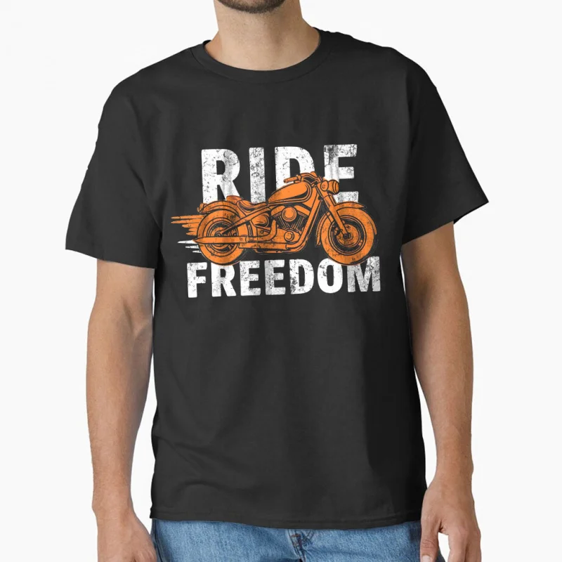 

Vintage Orange Motorcycle Ride Freedom 80s Retro cafe racer Gift T shirt for men large size Tops S-6XL 100% cotton print clothin