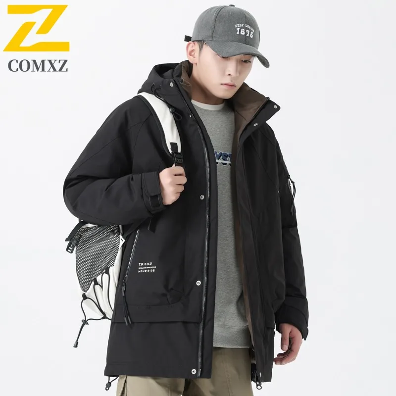 COMXZ Men Puffer Jacket Wear Resistant High Quality Waterproof Skiing Padded Jacket Mountaineering Cold-Resistant Winter Jacket