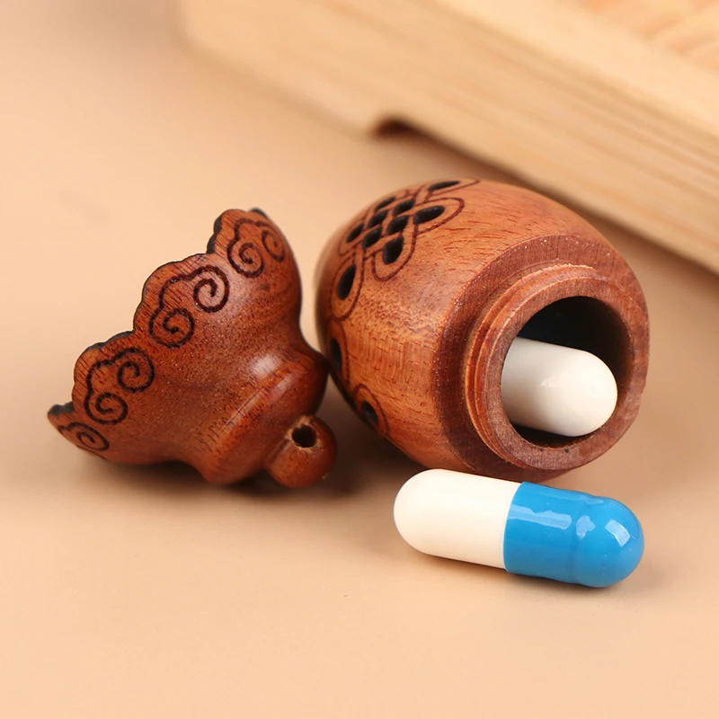 Portable Mini Black Sandal Wood Cloud Pattern Sachet Medicine Pill Case Rescue Storage Hollow Box Pendant Accessories