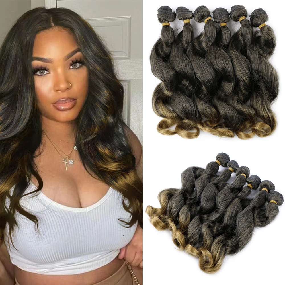 Belle Show Loose Deep Wave Bundles Synthetic Hair Weft For Women 6Pcs/Pack Wavy Hair Bundles For Women