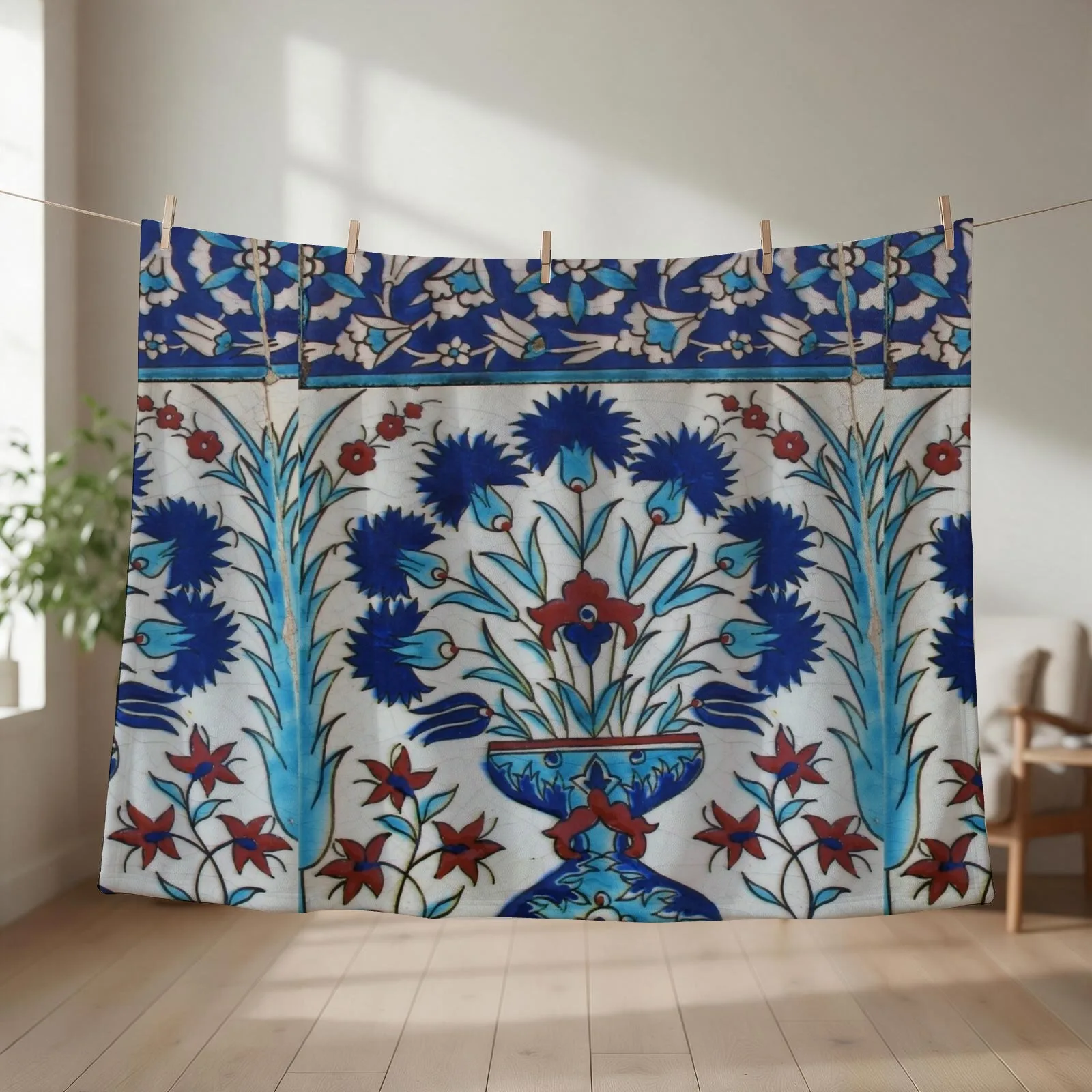 Turkish Iznik Floral Pattern Throw Blanket decorative Decorative Throw Vintage Soft Blankets