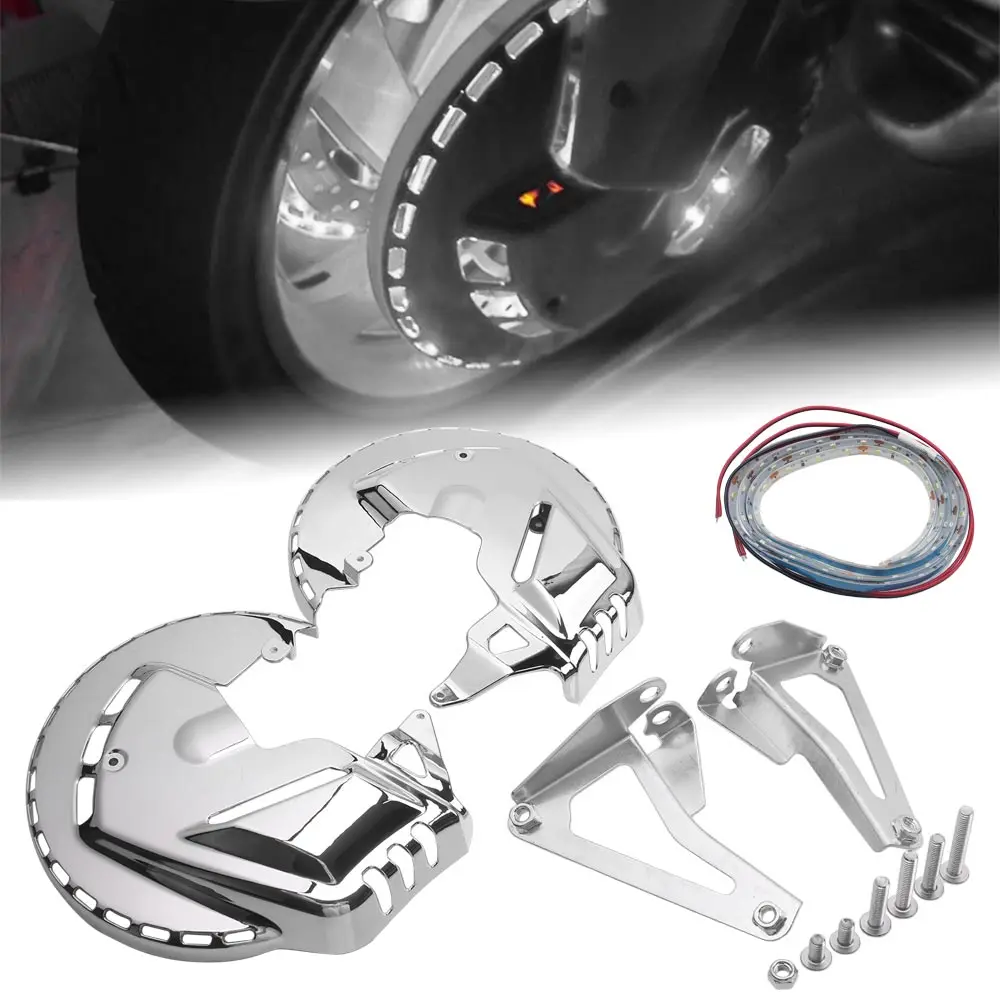 

Motorcycle Front Brake Rotor Disc Covers w LED light Bar Left and Right Protector Shell For Honda Goldwing GL1800 FB6 2001-2015
