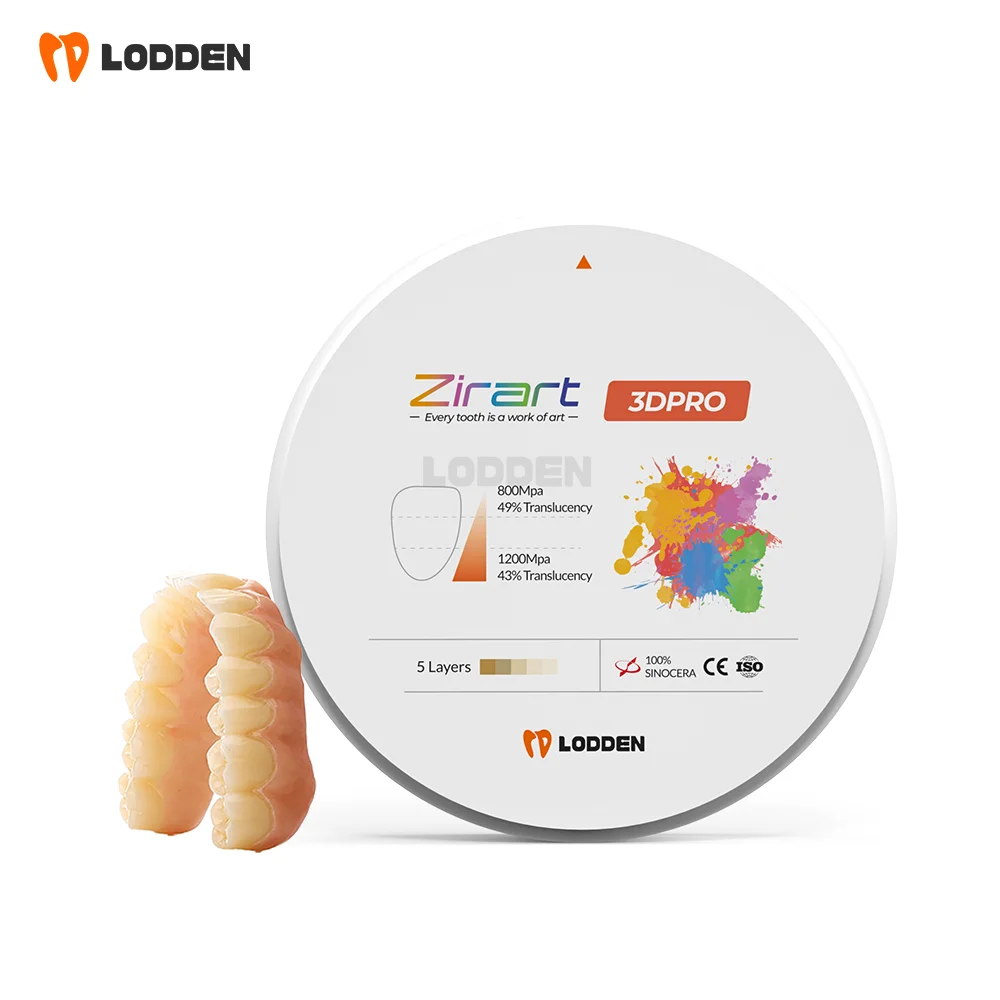 LODDEN 3D PRO Mehrschichtiger Zirkonoxid-Block Dental-Zirkonoxid-Scheibe 98mm 800-1200MPa 43-49% Transluzenz CAD CAM Dentallabor-Material – Detail 4