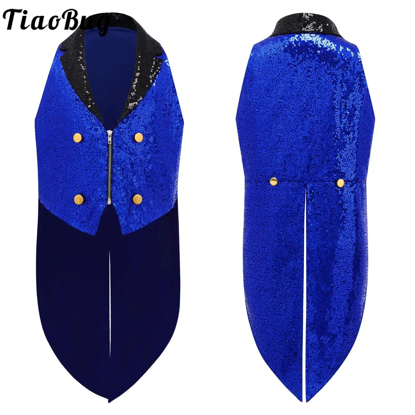 

Boys Girls Medieval Sequins Tailcoat Jacket Magic Circus Shows Jazz Dance Performance Costume Party Halloween Tuxedo Waistcoat