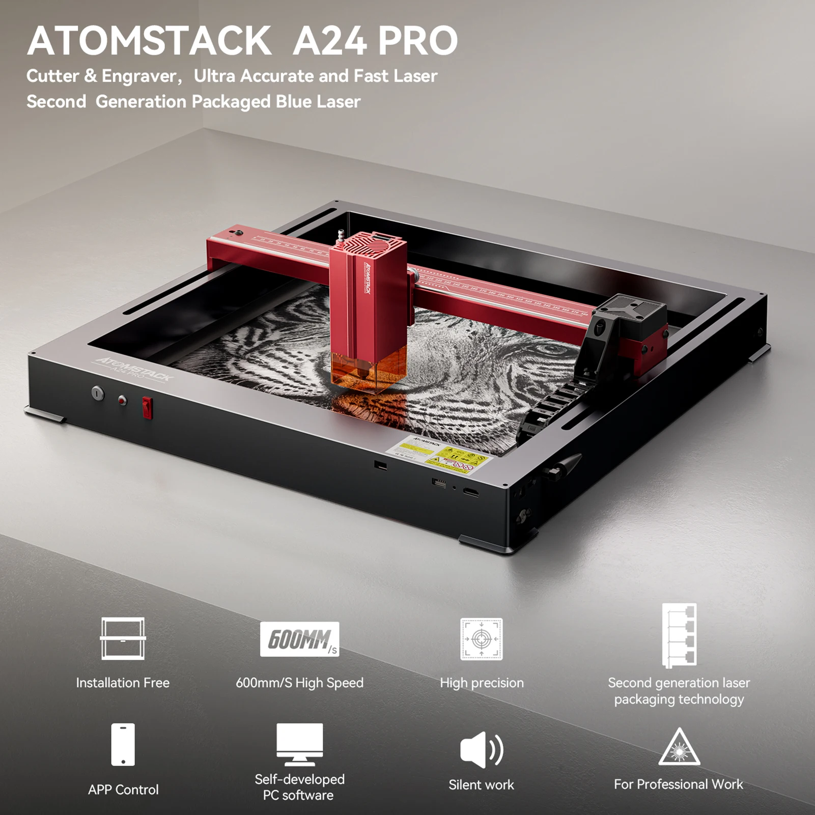 ATOMSTACK A24Pro Laser Engraver 20W Laser Module 370x310mm Engraving Area Expandable & Installation Free DIY Engraving