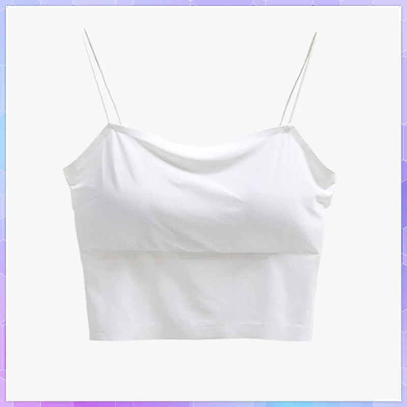 Women's Seamless Bra Crop Top With Cups Female Sexy Cami Tank Tops With Straps Unwired Bras Without Frame Ladies Camisoles