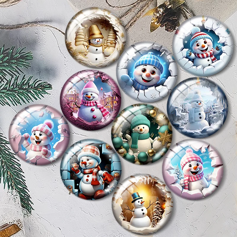 Cute Christmas snowman cartoon 12mm/18mm/20mm/25mm Round photo glass cabochon demo flat back Making findings