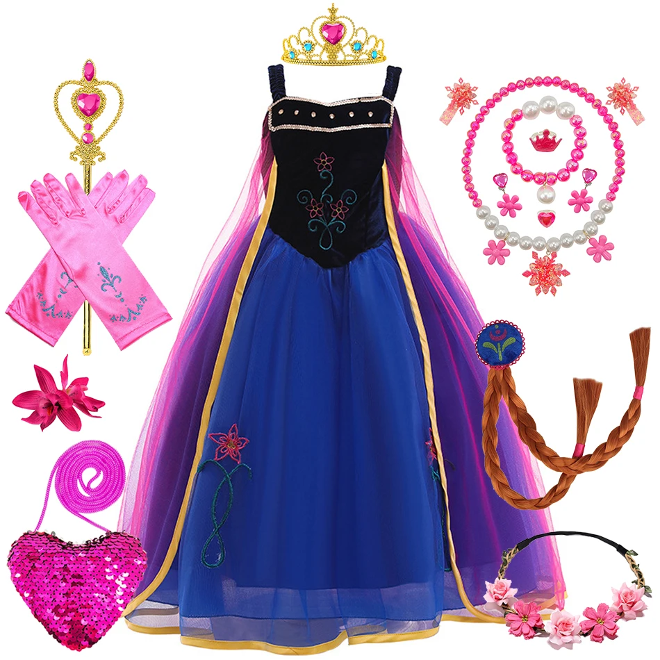 

Anna Cosplay Princess Dress Girls Fantasy Vestido Children Birthday Charm Costume Kids Halloween Carnival Birthday Party Outfits