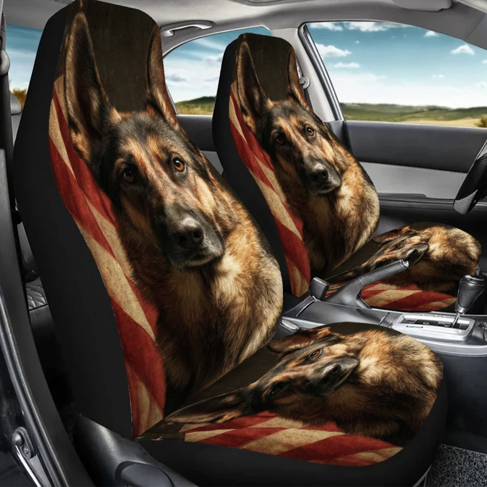 2pcsPatriotic Canine Portrait, Print Car Seat Covers For Everyone, Universal Auto Front Seats Protector Fits For Car, SUV Sedan,