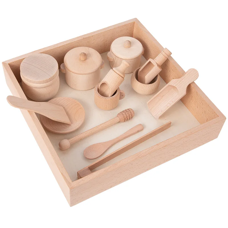

Wooden children's educational early education play house toy simulation sensory tea set wooden simulation kitchen toy
