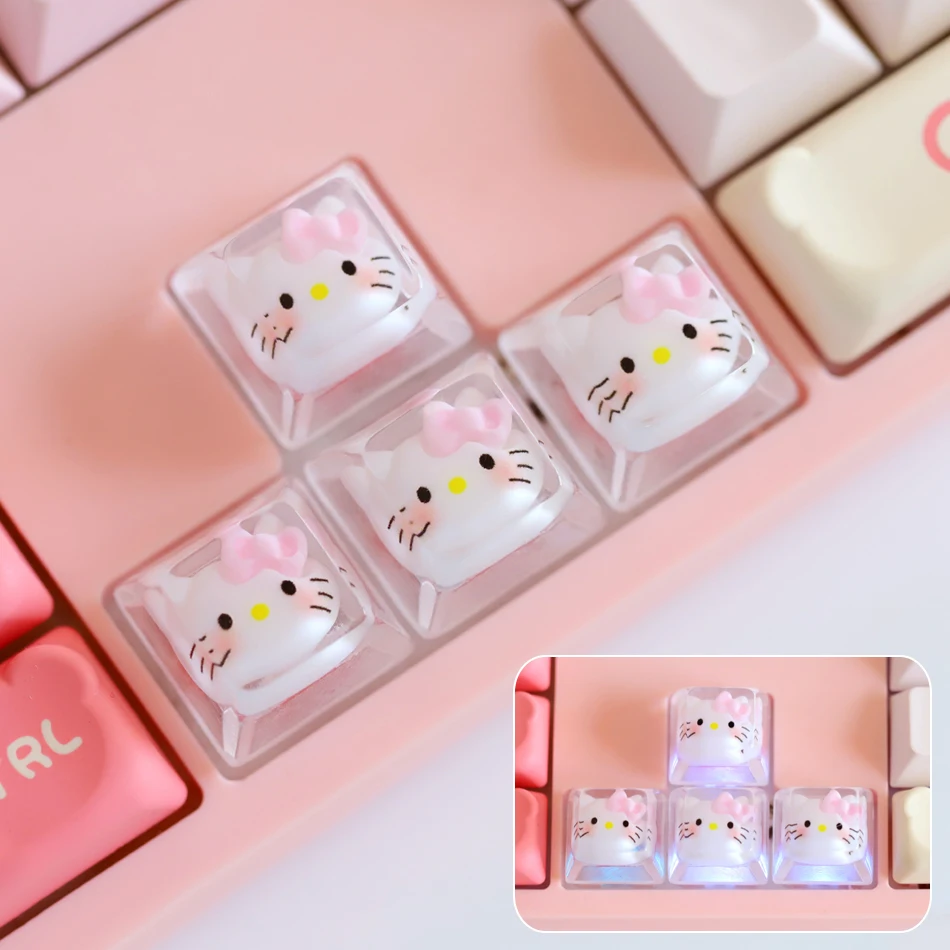 

Anime Cartoon Hello Kitty Backlit Keycap DIY Handmade Personalized Mechanical Keyboard Dedicated Resin Keycap Cute Arrow Keys