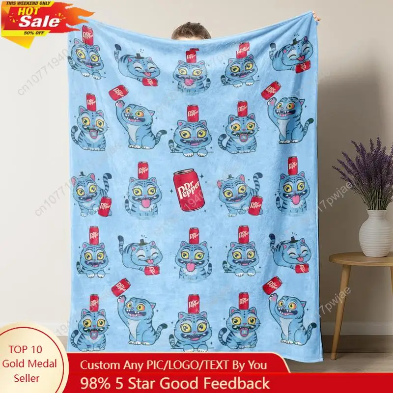

KPop Demon Hunters Huntrix Blue Kawaii Tiger Derpy Dr Pepper Flannel Blanket pepper gifts Soft and Warm Custom blankets