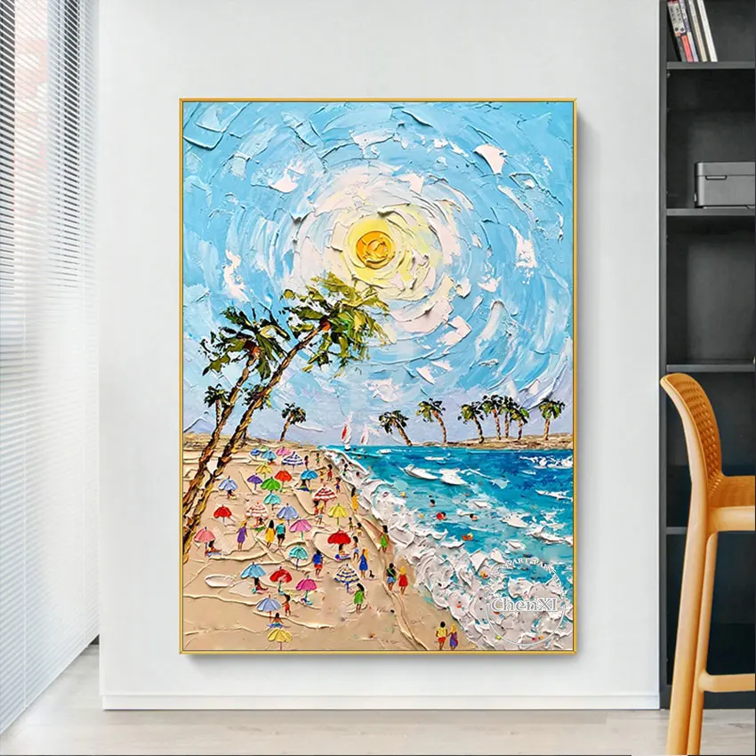 

Palette Knife Thick Acrylic Wall Painting Home Artwork Unframed Beach Scenery Canvas Wall Decoration Art Purely Handmade Item