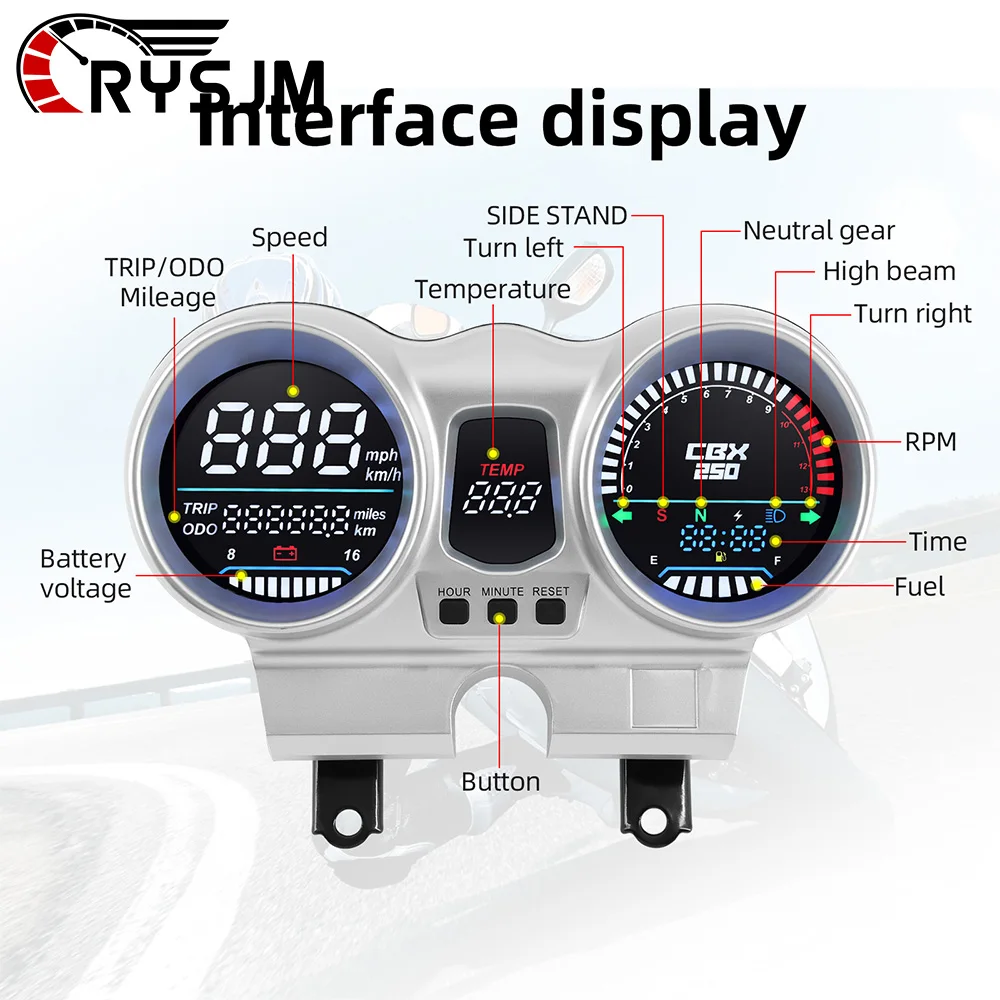 

HD 12V Motorcycle Speedometer Dashboard Moto LED Digital RPM Meter Gauge Tachomete For Honda CBX250 CBF250 Twister 2001-2008