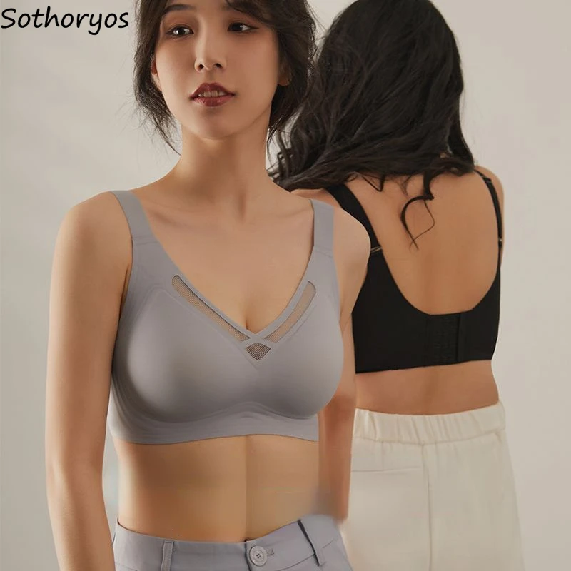 Bras Women Sexy Pure Sporty Lingerie Seamless Comfortable Simple Underwear Elastic Crop Tops Wireless Beauty Back Bralette Mujer