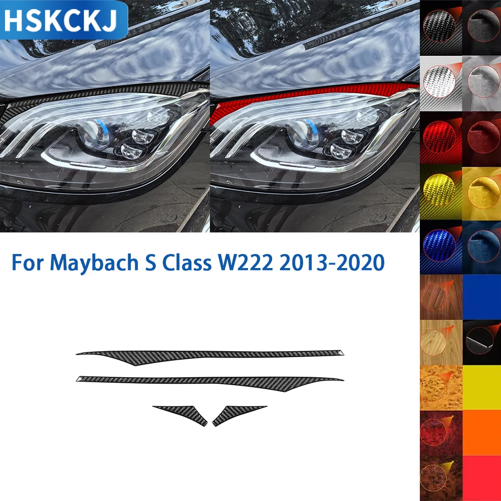 

For Maybach S Class W222 2013-2020 Accessories Real Soft Carbon Fiber Car Front Tail Light Eyebrow Cover Trim Sticker