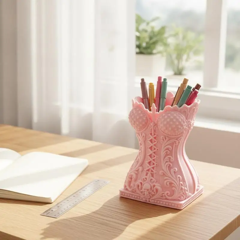 Gothic 3D Creative High Aesthetic Cosmetic Holder Waist Cinching Design Waterproof Makeup Organizer for Bathroom Countertop