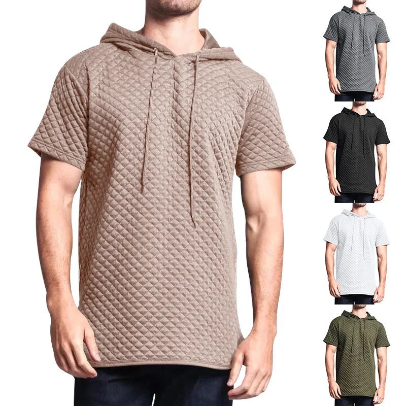 

GZMS-New Summer Small Plaid Short Sleeve Loose Sports and Leisure Sweater for MenTT-shirt European Code Connection