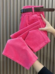 Solid Color Thick Warm Corduroy Pants Women 2023 Autumn Winter Korean Loose Casual Pants Harm Trousers