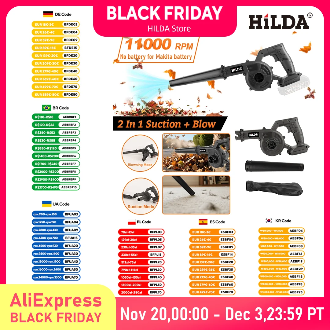 هيلدا منفاخ الهواء الكهربائي فراغ نظيفة تهب 2 في 1 منفاخ الثلج اللاسلكي ليثيوم منفاخ الهواء الكهربائي لبطارية ماكيتا