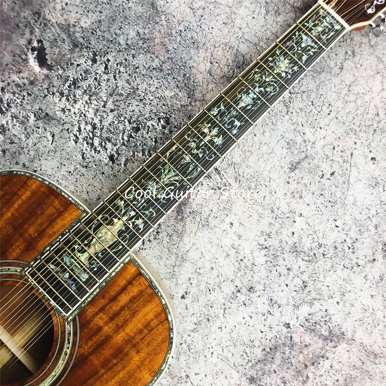 Factory Custom,All KOA Wood 12 Strings Acoustic Guitar,Ebony Fingerboard,Big Vase Inlay,Abalone BindWood Pickguard