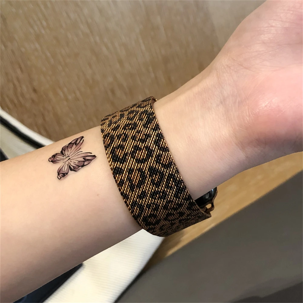 INS Magnetic Leopard Prints Mesh Bracelet Strap For Apple Watch 8 7 6 5 4 3 2 SE Ultra Band For iWatch 41mm 49 45 44 42 40 38mm