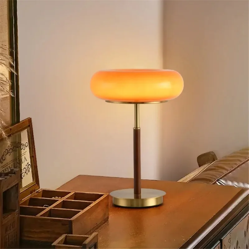 

American Retro Iron Base Table Lamp Rotundity Glass Lampshade Living Room Study Restaurant Hotel Bedroom LED Wooden Desk Lights