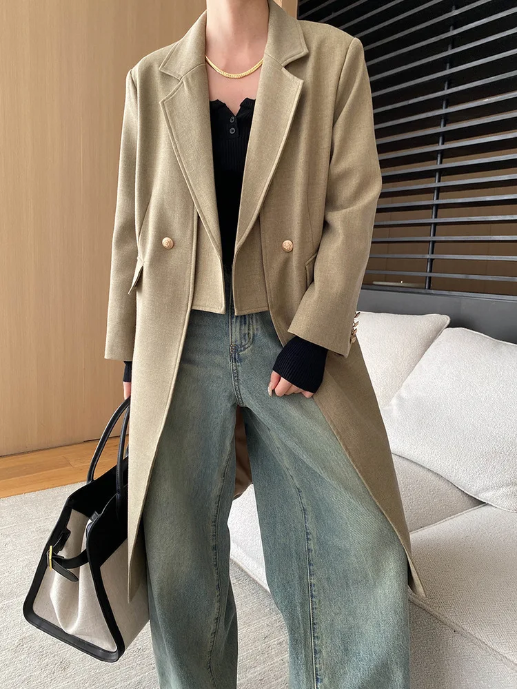 UCXQ Fashion Long jacket Office Lady Double Breasted Asymmetrical All Match Elegant Blazer Coat Women 2025 Spring Autumn 23C1159