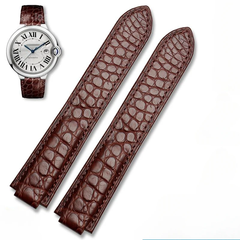 Crocodile Leather Watchband for Cartier Blue Balloon WSBB0025W69012Z4 Waterproof Sweatproof Classic Style with Butterfly Buckle