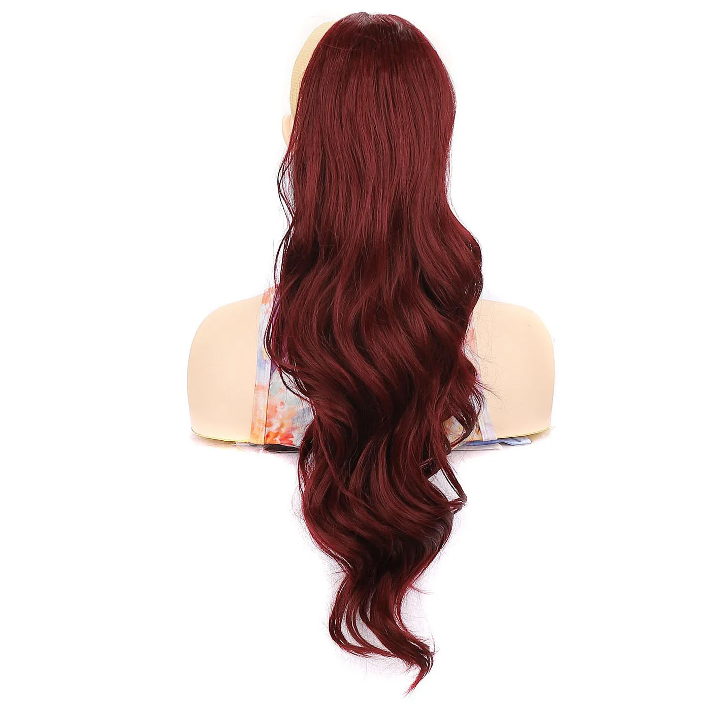 Drawstring Ponytail Hair Extensions Wavy Long 24 Inch Synthetic Fake Hairpiece for Women