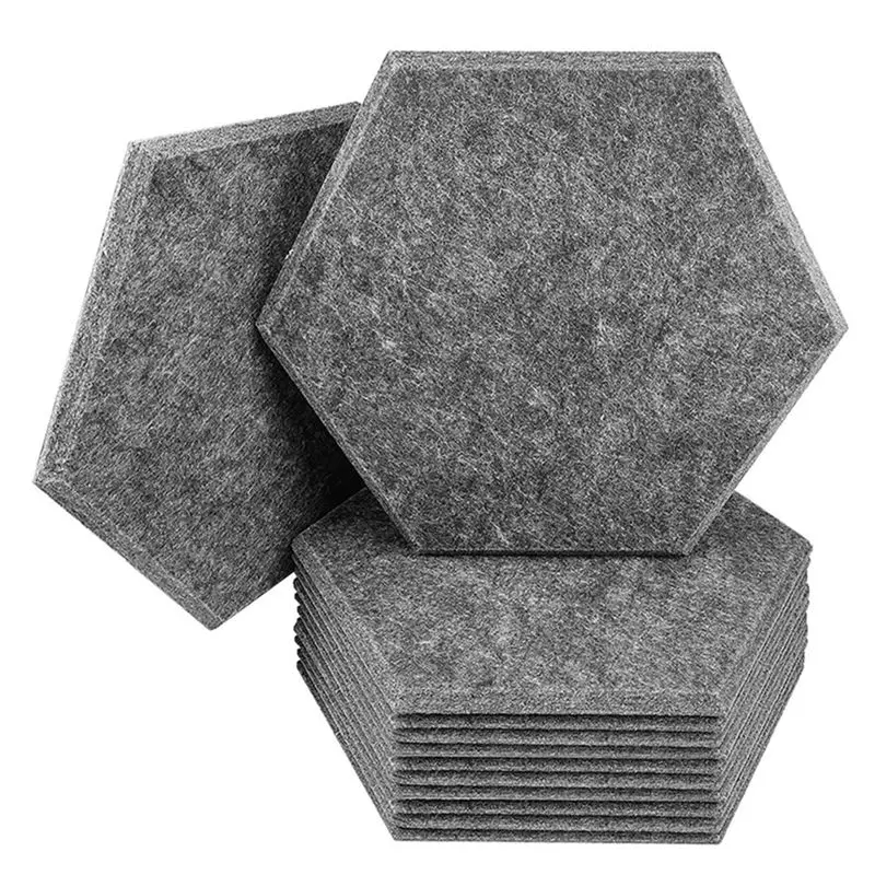 

AED2-12PCS Шестиугольная самоклеящаяся акустическая пенопластовая доска Акустические панели Серые для студии, дома и офиса