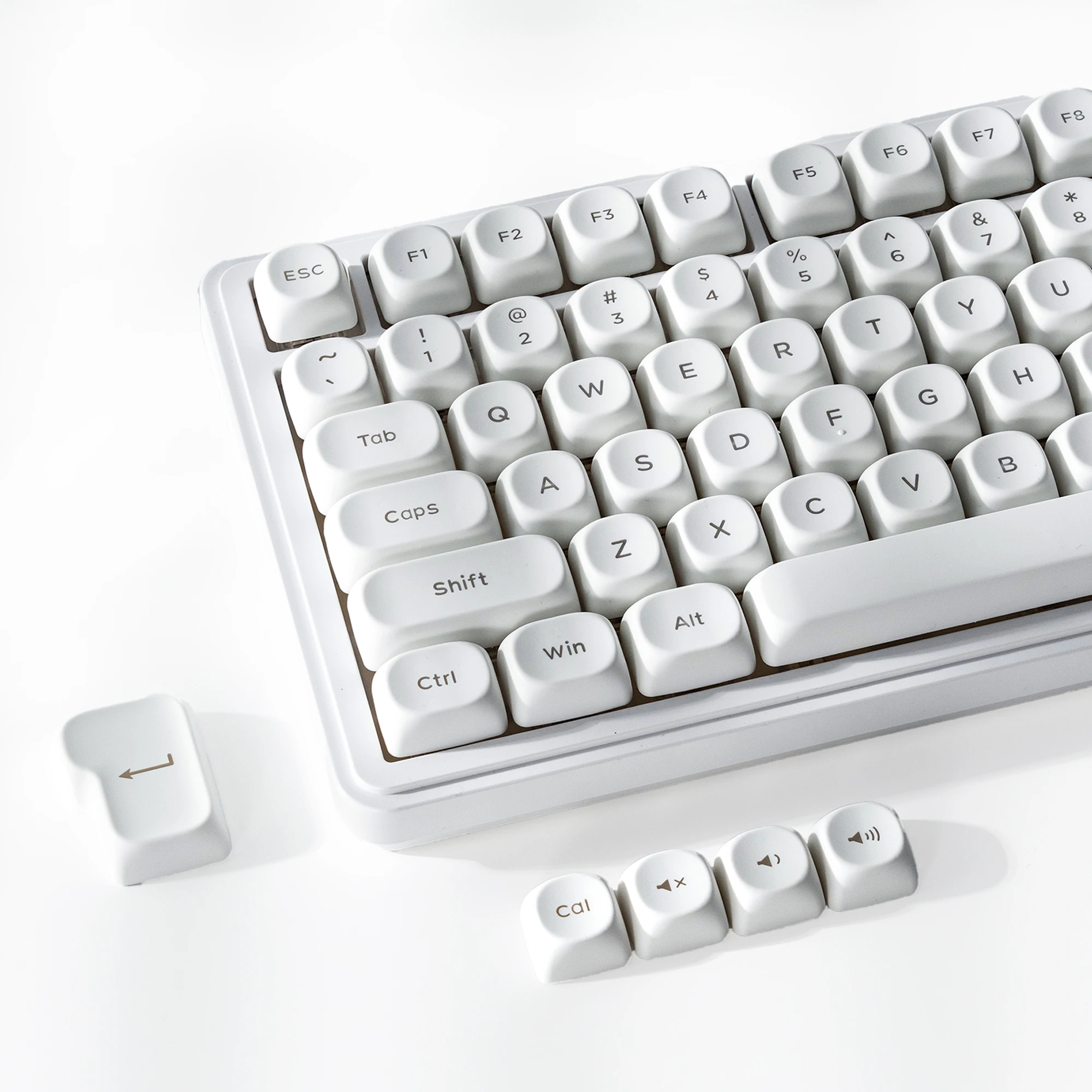 Minimalist White Round Keycaps MOA Profile Shine Through Legends, Transparent Backlit Character Key Caps for Mechanical Keyboard