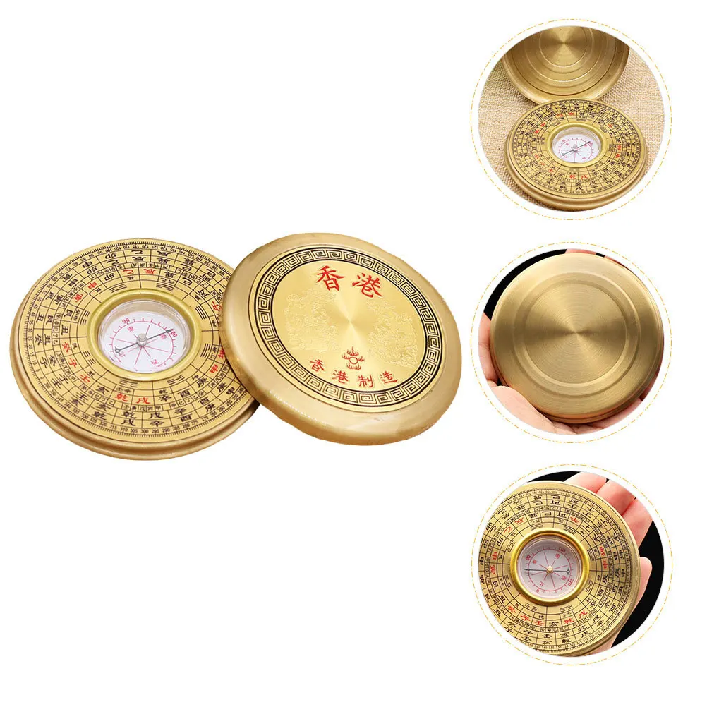

2Pcs Portable Pan Compass Small Vintage Chinese Style Camping Tool Outdoor Navigation Accessory Small Compass