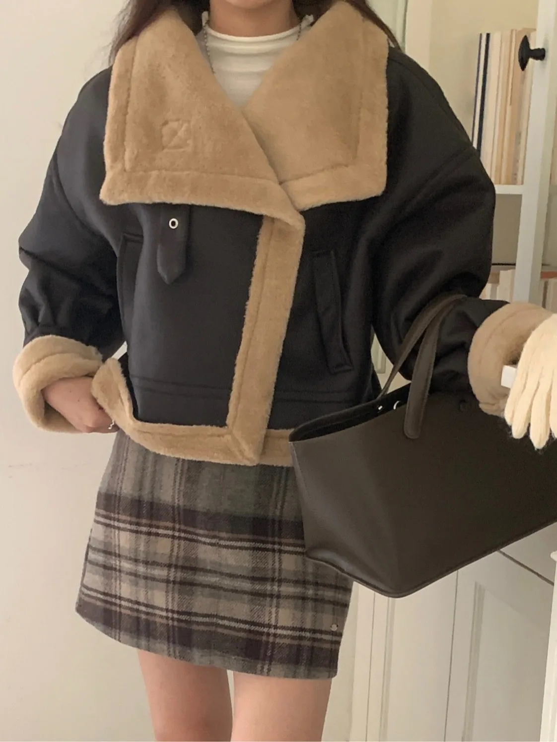 

Lamb Fur Long Sve Coat Women's Faion Color Blo Collar Outerwear Slimming Winter Versatile Top Korean Sle Sweater