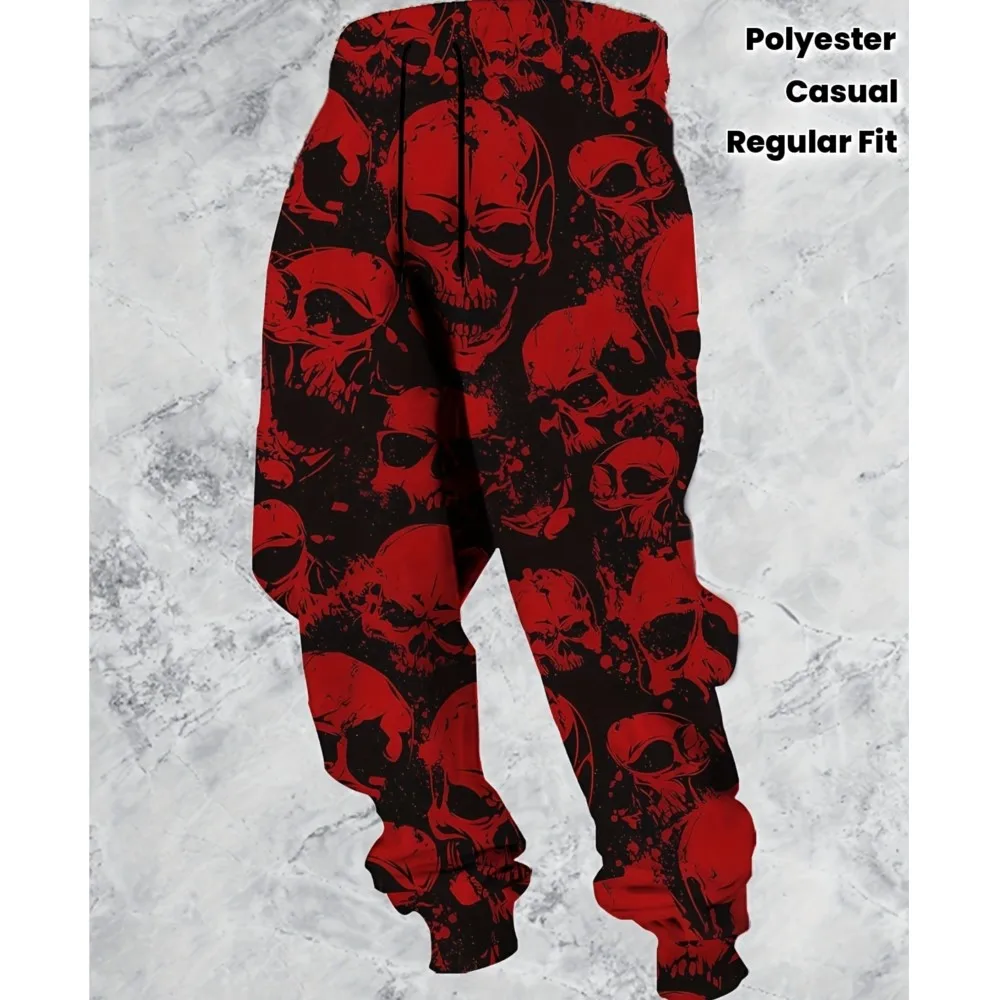 

Fashion Men's 2026 Sweatpants Red Skull Printed Joggers Slim Fit Pants Casual Lounge Pants With Pockets Autumn Winter Streetwear