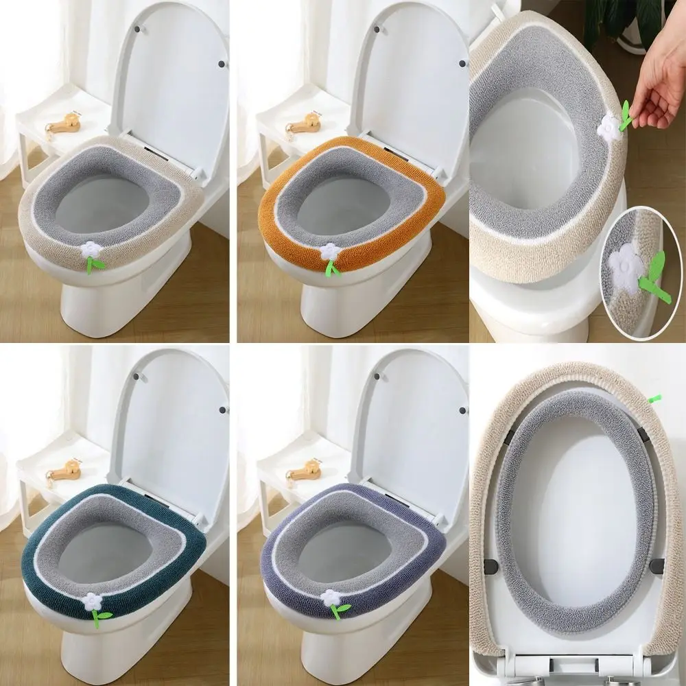 Removable Soft Toilet Seat Cover With Flip Lid Handle Universal Washable Flower WC Ring Mat Winter Warm Toilet Cover Cushion