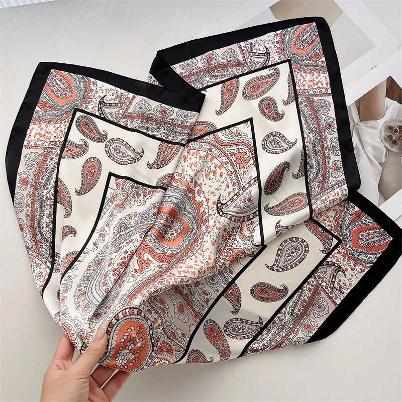 2024 Luxury Satin Silk Scarf Square Leopard Print Women Shawl Headband Small Hair Scarves Female Handkerchief