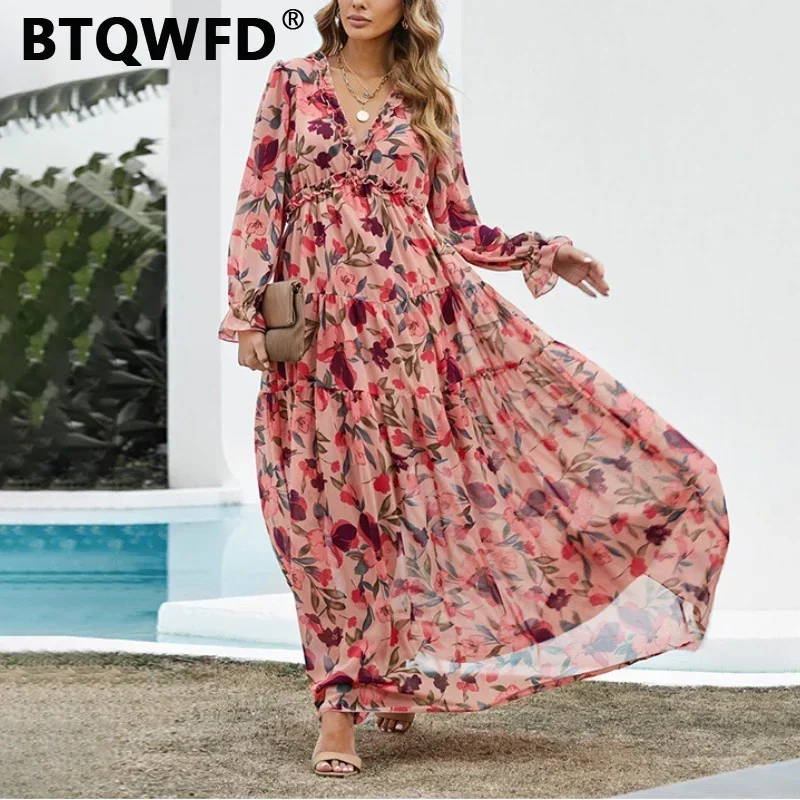 

BTQWFD Dresses for Women 2023 New Autumn Female Clothing Party Outfits Black Red High Waist V Neck Fashion Long Sleeves Skirts