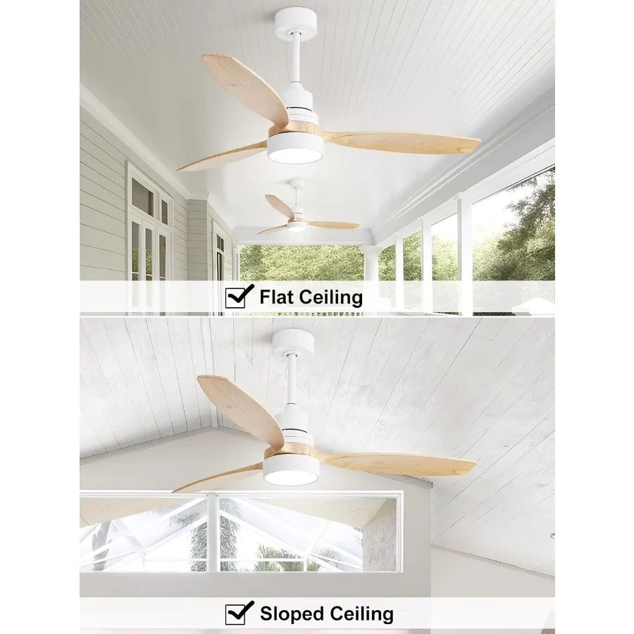 Ceiling Fan with Lights 52 Inch Mordern Wood Ceiling Fan with Remote for Indoor Farmhouse Bedroom Living Room Outdoor Patio Por