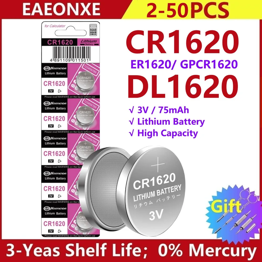 

3V Lithium Battery CR1620 Li-MnO₂Button Battery Compatible with for Watch,Key Fob,Calculator,Car Remote,Remote Control,Toys etc