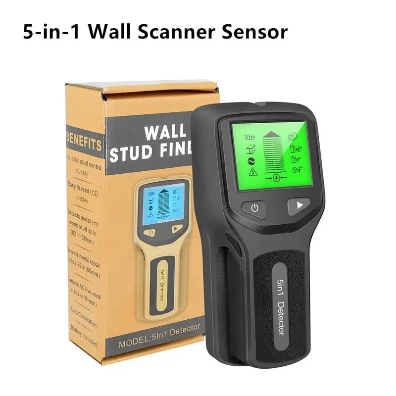 

5 In 1 Wall Detector LCD Screen Stud Finder Portable Scanner Metal Sensor Detect Wood AC Live Wire Cable Pipe Multifunctional