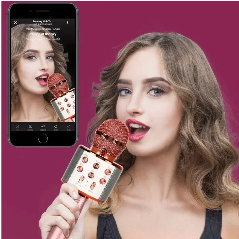 Microfono Karaoke per bambini dorato Altoparlante Bluetooth ricaricabile con microfono Cambia voce portatile Microfono wireless per bambini