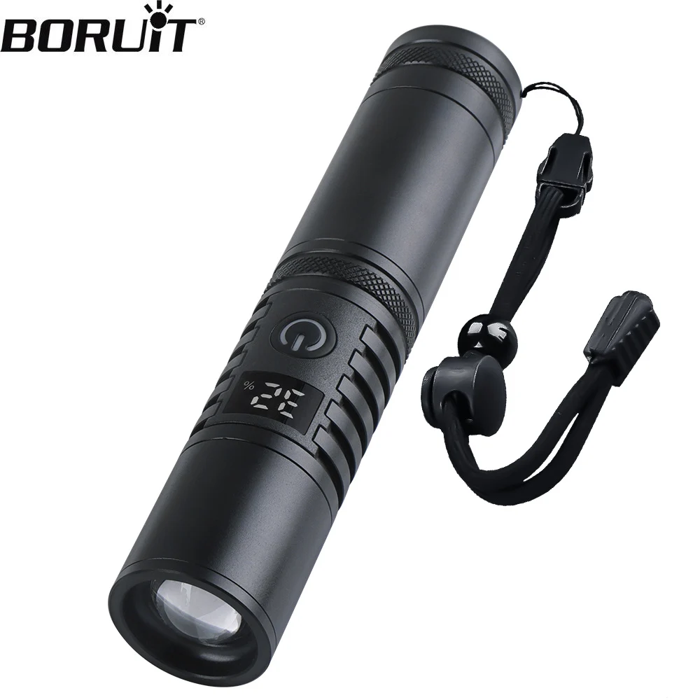 BORUiT مصباح LED فائق السطوع 1000LM 3 أوضاع إضاءة USB C شعلة تكبير قابلة لإعادة الشحن وشاشة ديجيتال بطارية 18650/26650 #1