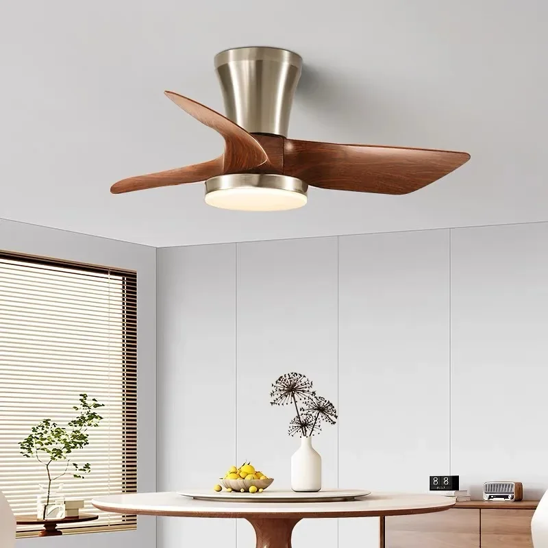 Modern Silent integrated Bedroom Ceiling Fan Lamps Retro Wood Dining Room Living Room High Wind Power Remote Ceiling Fan Lights - Image 3