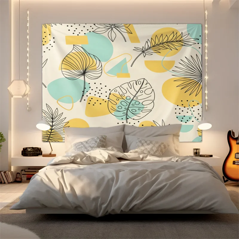 Line Tropical Leaf Geometric Print Tapestry Wall Hanging Tapestries Wall Blanket Backdrop Minimalist Adult Room Wall Decor