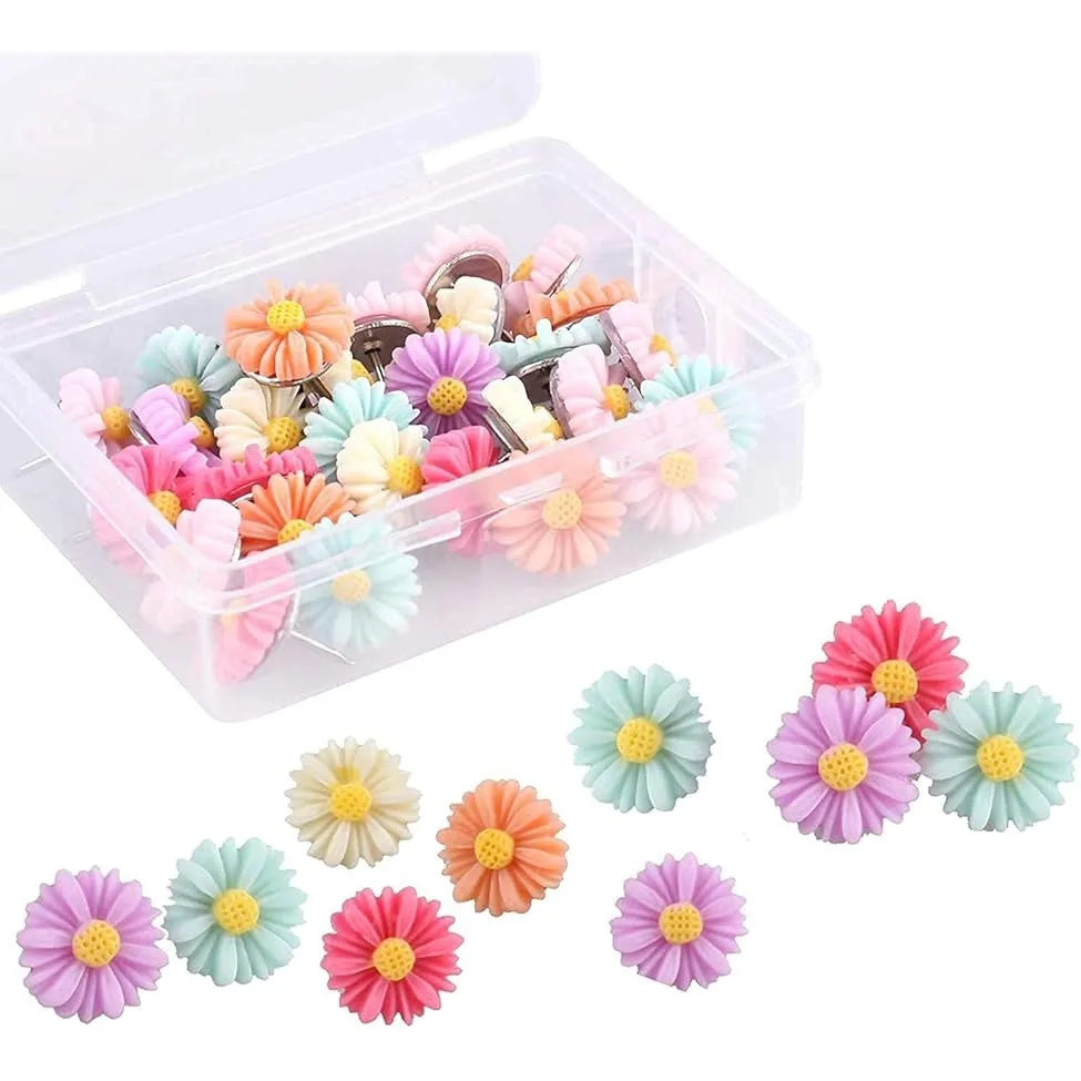 

30pcs Flower Pushpins Decorative Thumb Tacks Floret Thumbtacks for Photo Wall Whiteboard Push Pins Cork Board Map Bulletin Board