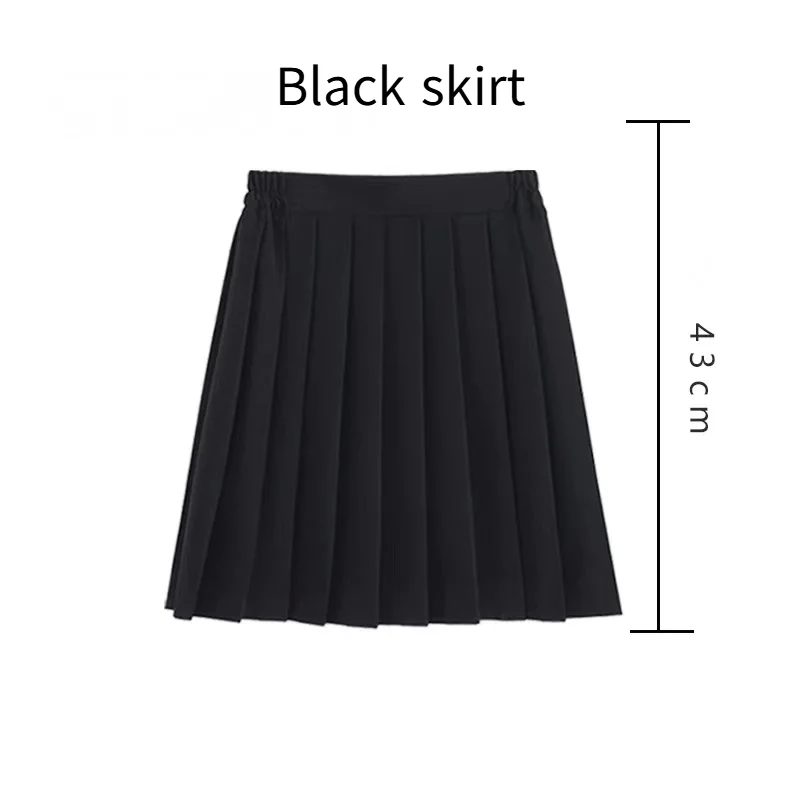 Womens Summer JK Uniform Pleated Short Skirt Mid-length Skirt Academic Style Waist Plus Size Black Student Skirt